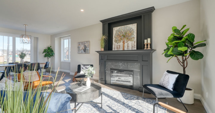 A beautiful living room area in a Paris, Ontario home by top-quality home builder, Haggerty Homes.