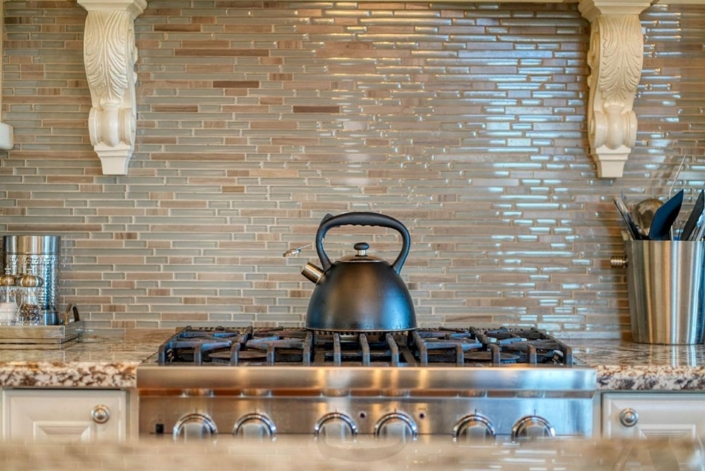 A beautiful kitchen backsplash in a local home built by Haggerty Homes.